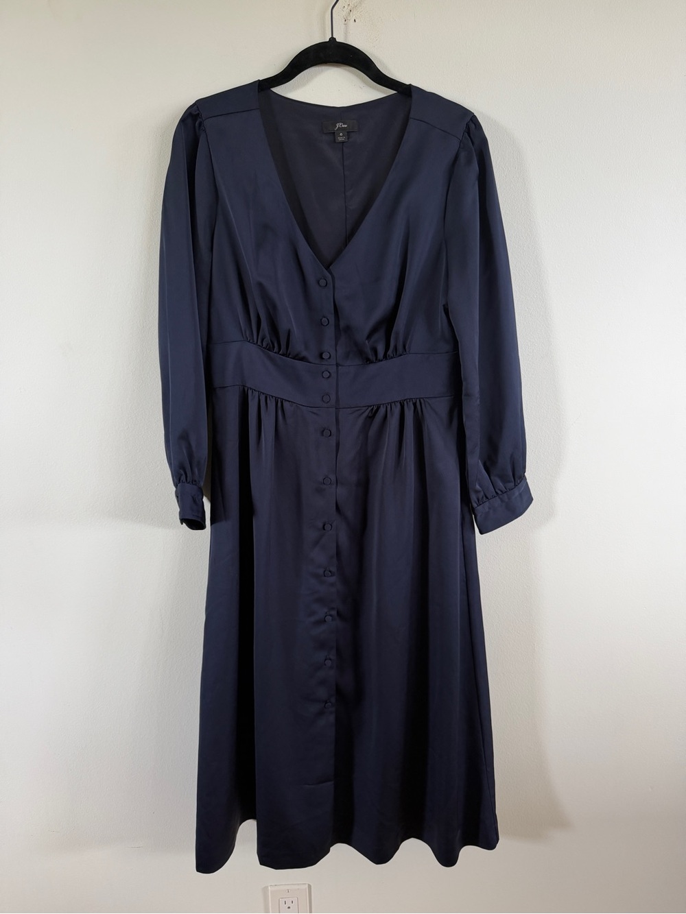 J. Crew Navy V-Neck Button-Front Long Sleeve Midi Dress size 6